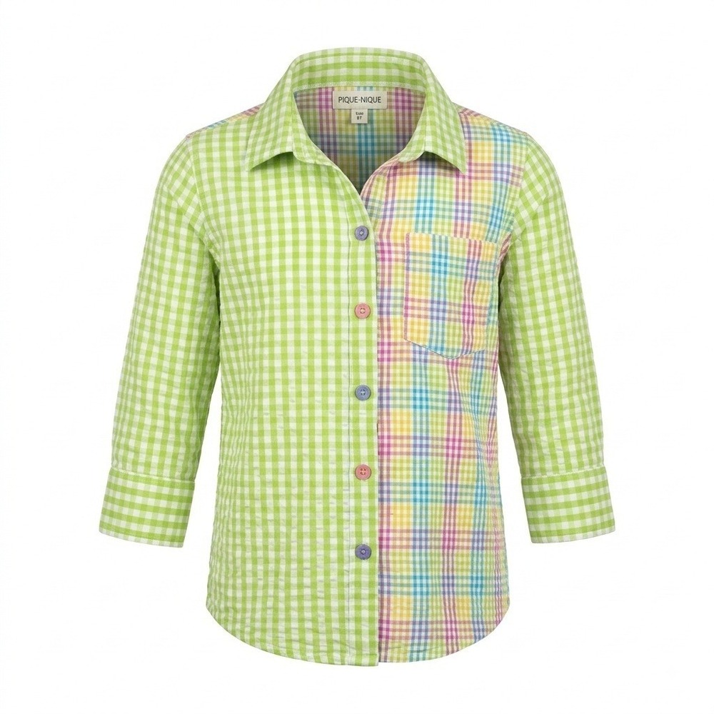 Parsley & Sage Asymmetrical Patchwork Plaid Button Down Shirt Women's XL